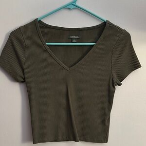 Wild Fable Dark Green Ribbed V-Neck Tee